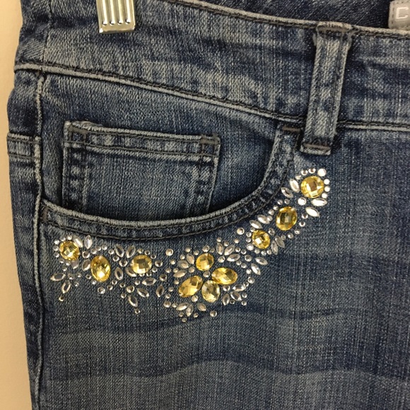 Chicos Jeans Womens Small 0.5/6 Blue Platinum Denim Slim Leg Rhinestone - Picture 3 of 8